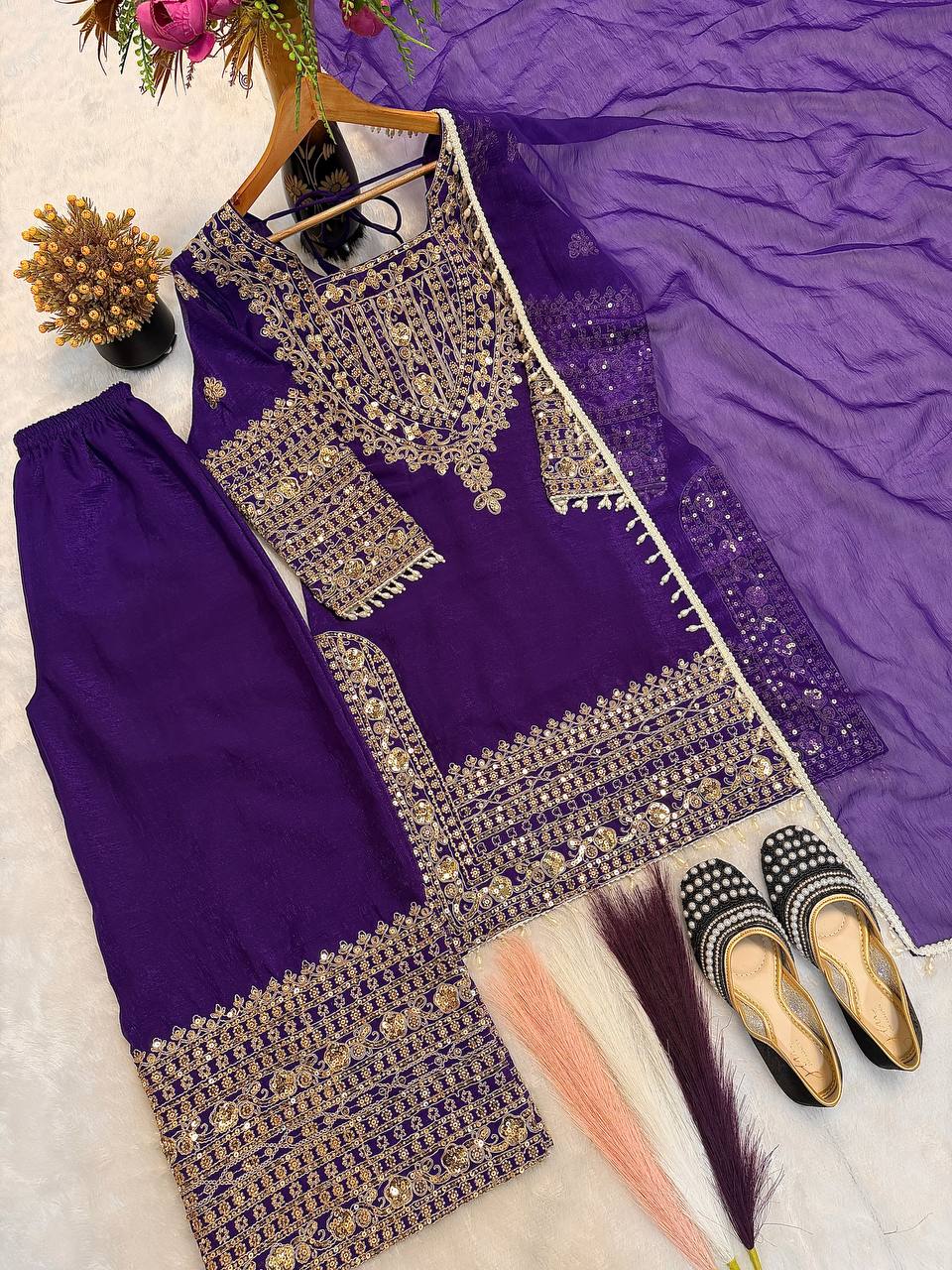 Royal Orchid Embroidered Evening Couture